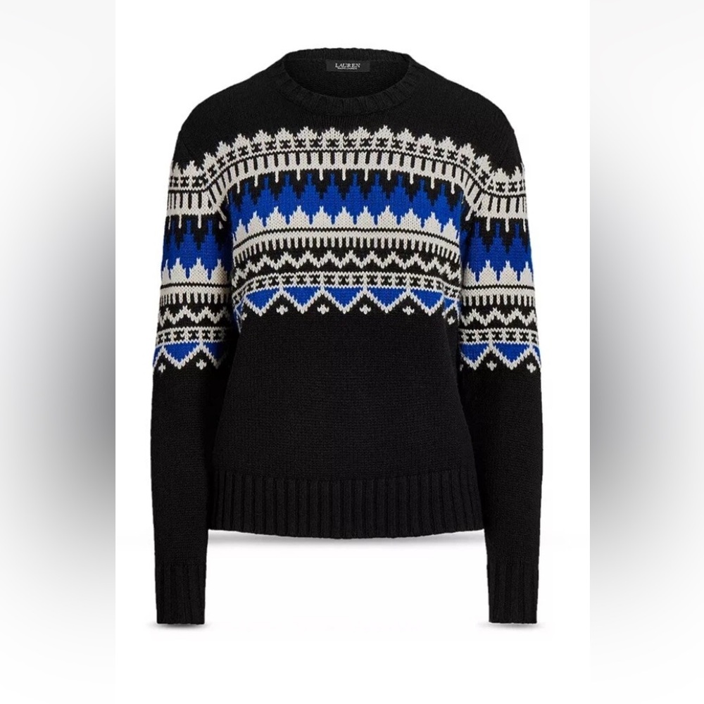 Lauren Ralph Lauren Black and Blue Crew Neck Sweater with Nordic Pattern